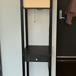 Adesso Parker Floor Lamp – Tall Lighting Equipment with 3 Shelves and 1 Drawer. PICKUP BUSHWICK!