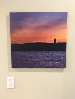 Canvas sunrise lighthouse photo print 20” x 20”