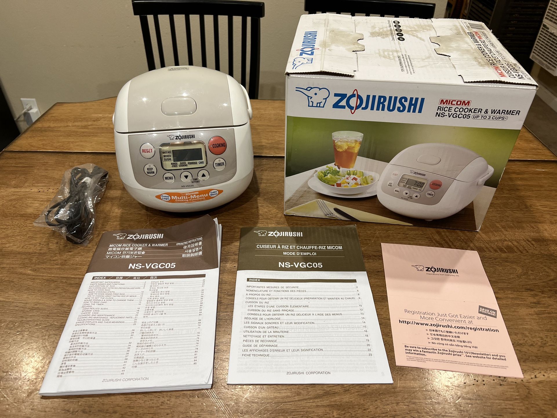 Zojirushi NS-VGC05 Micom 3 Cup Multi Menu Rice Cooker & Warmer Complete in Box