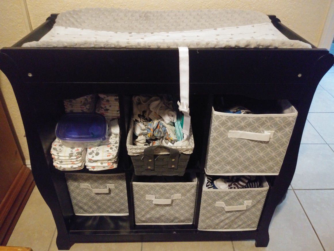 Changing table , bins, pad and cover