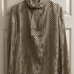 Ladies Gold & Cream High Neck Dressy Top Size M