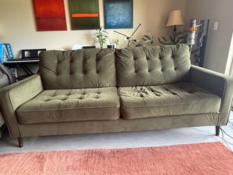 Olive Green Velvet Sofa plus Chaise