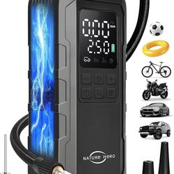 Tire Inflator Portable Air Compressor and Power Bank - 150PSI Compressor Portable Tire Inflator for Car, Motorcycle, Bicycle, Balls - Car Air Pump，Bla