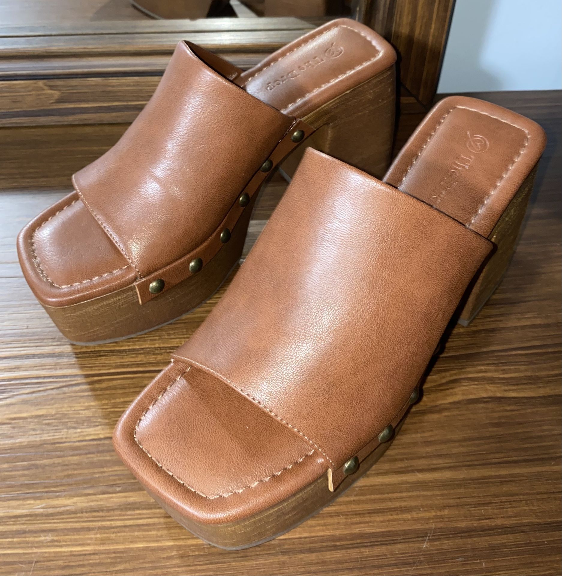 The Drop Millie Platform Mules - Cognac Brown Heels Size 6 – NEW in Box!