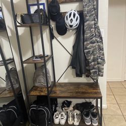 Entryway Storage Coat Rack + Shoe Bench And Hooks