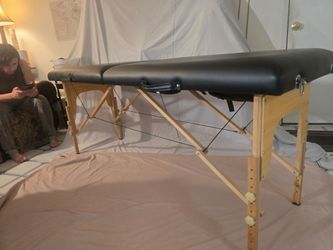 Portable Wooden Massage Table / Esthetician Bed – Black & Natural Wood