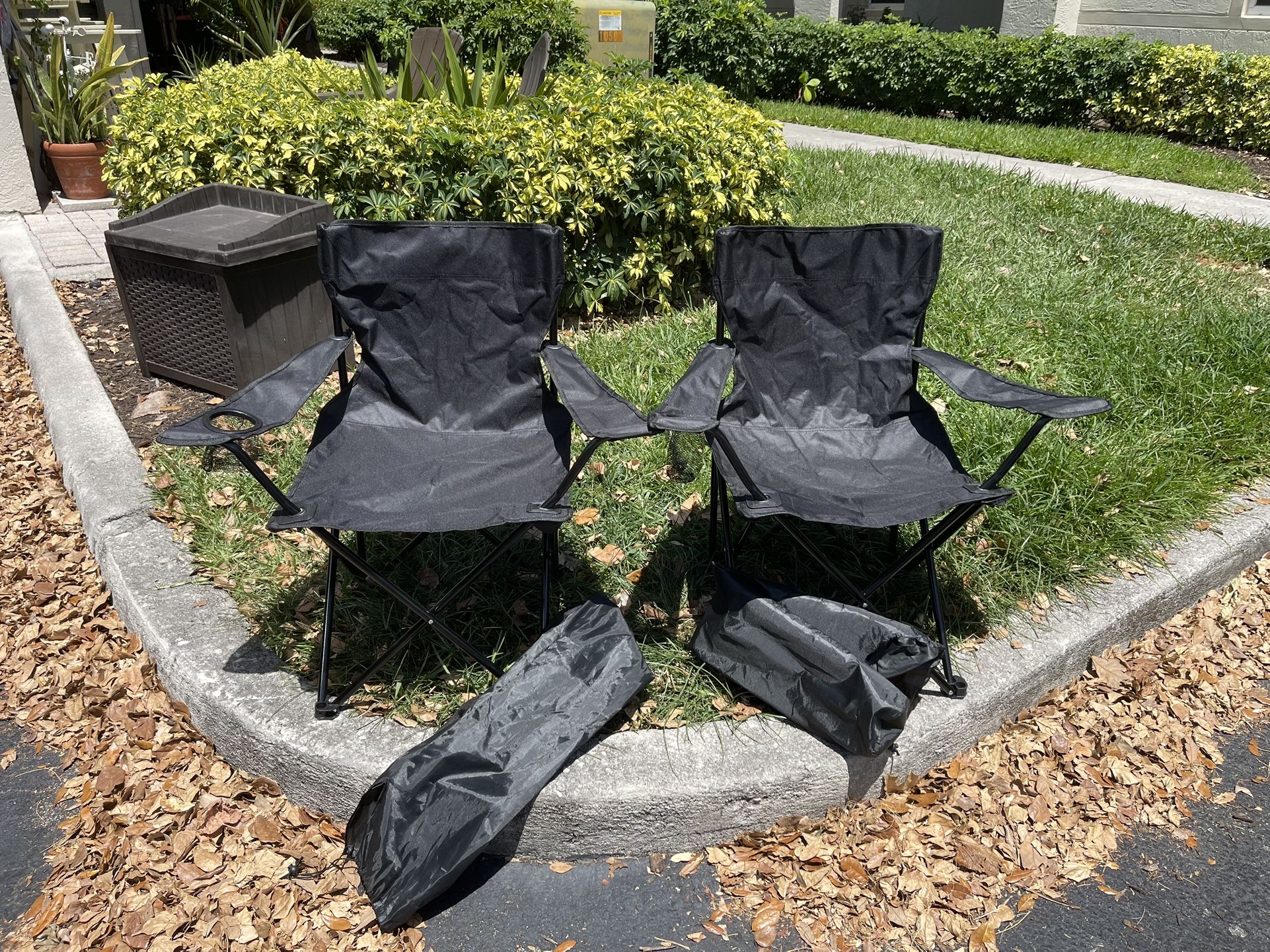 Like New Outdoor Folding Black Chairs - 2 w/covers $20 set