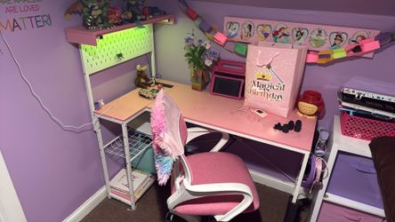 Pink desk with pink chair