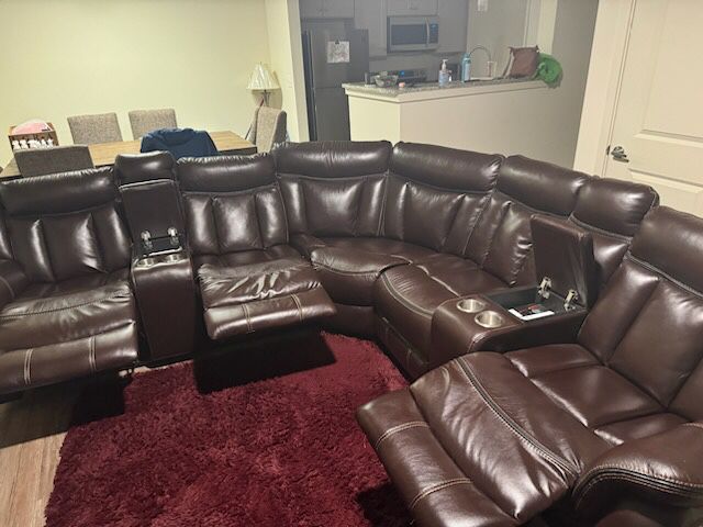 Chocolate brown Leather Reclining Sectional