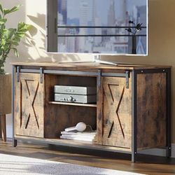 TV Stand with Sliding Barn Doors, TV Cabinet and Console with Adjustable Shelves
