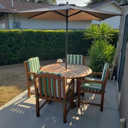 Completely Refinished Teak Table / Umbrella 