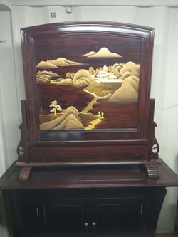 Asian Inspired Dark Wood Storage Caninet