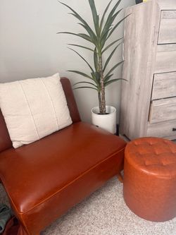 Cognac Leather Loveseat Sofa and ottoman