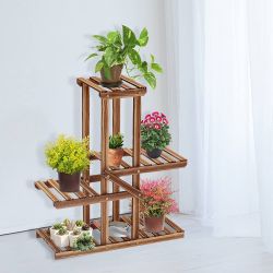 Wood Plant Stand Outdoor Flower Pot Holder Shelf Rack Plant Display Vertical Shelves for Patio Balcony Garden (4-Tier) Pl018