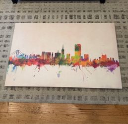 San Francisco Skyline Paint Splash on Canvas 47” x 30”
