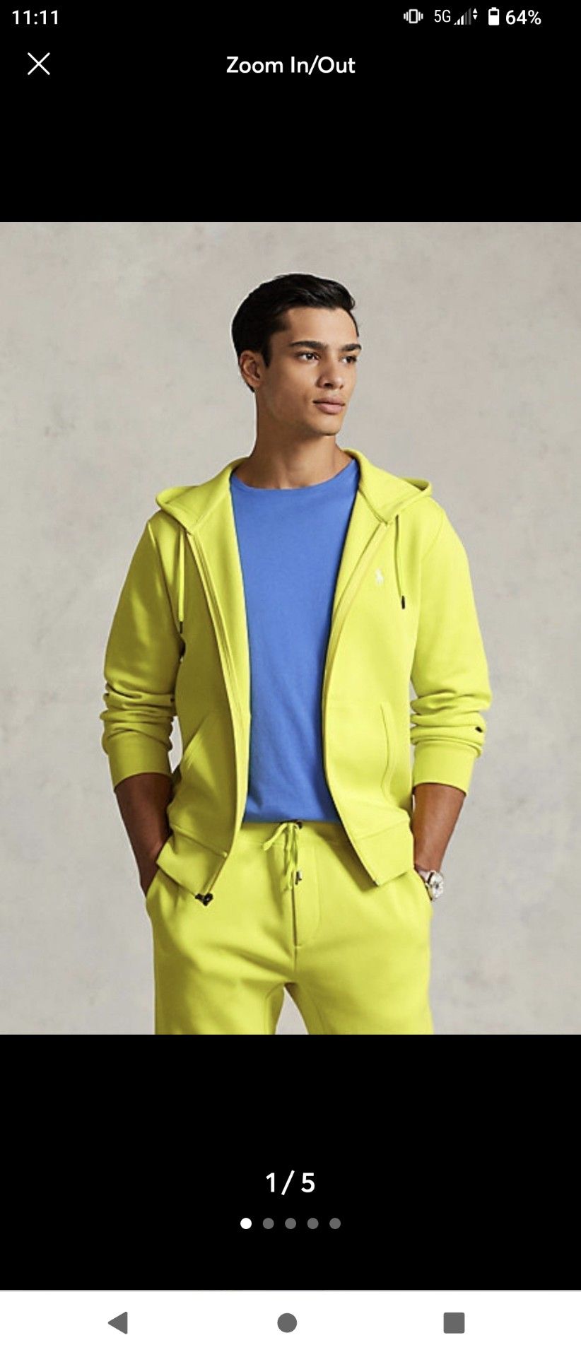 Polo Ralph Lauren Double-Knit Full-Zip Hoodie Size M Laser Yellow