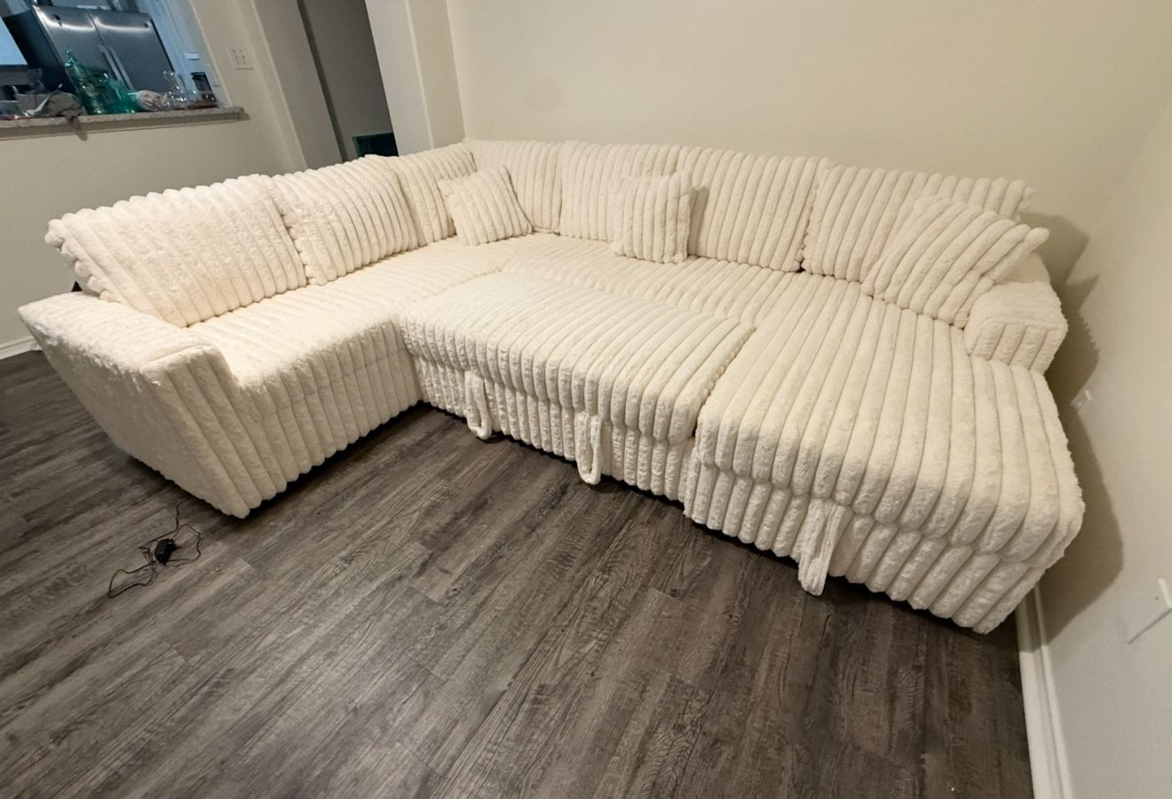 Creme Color New Sleeper Sectional W Storage And USB Ports