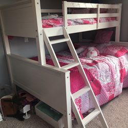 White Bunk bed- Twin Over Full Mattresses Included