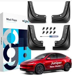 Set of 4 2026 New Tesla Model Y Juniper Accessories Mud Flaps No Drilling [Stay Clean, Protect Paint] All Weather Guards Body Kits for Tesla New Model