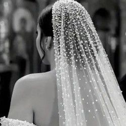 ELEGANT LONG CATHEDRAL LENGTH BRIDAL VEIL WITH PEARL'S (  MADE OF SOFT TULLE W/ A COMB ( 118" LONG ) 