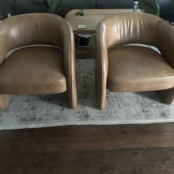Modern Barrel Accent Chairs – Set of 2 – Faux Leather – Excellent Condition