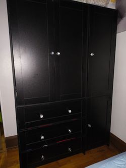 Black Wardrobe with Drawers and Cabinet Doors