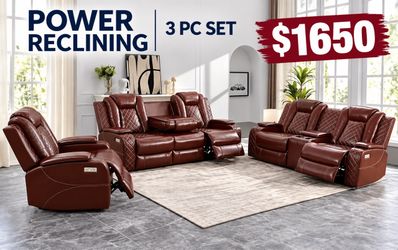 π₯FREE DELIVERYπ₯Brand New POWER, LED, USB 3PC Reclining Sofa Loveseat Chair Set