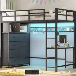 Twin Size Loft Bed With Desk And 8 Drawers 