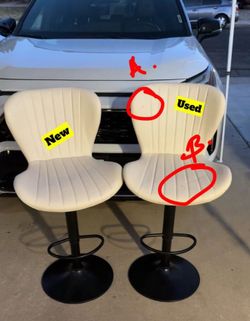Set of 2 White Faux Leather Swivel Bar Stools. Clovis. Ashlan & Fowler. FCFS.