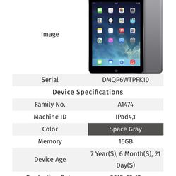 Apple iPad Air 16gb WiFi Only Space Gray