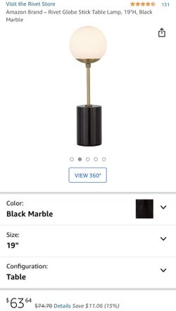  Rivet Globe Stick Table Lamp, 19"H, Black Marble