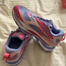 PUMA RsFast Rainbow Sunset Graphic Lace Up  Youth Girls Pink, Purple Sneakers Ca