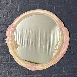 Vintage Art Nouveau Style Frosted Pink Lucite Figural Women Mirror, c.1980's - Delivery Available 