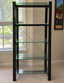 Black Metal and Glass 5-Shelf Bookcase