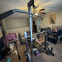 Great Condition Bench Press, Lat Pull, Preacher Curl Combo. 