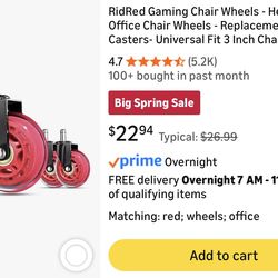 BRAND NEW**RidRed Gaming Red Rollerblade Office Chair Wheels