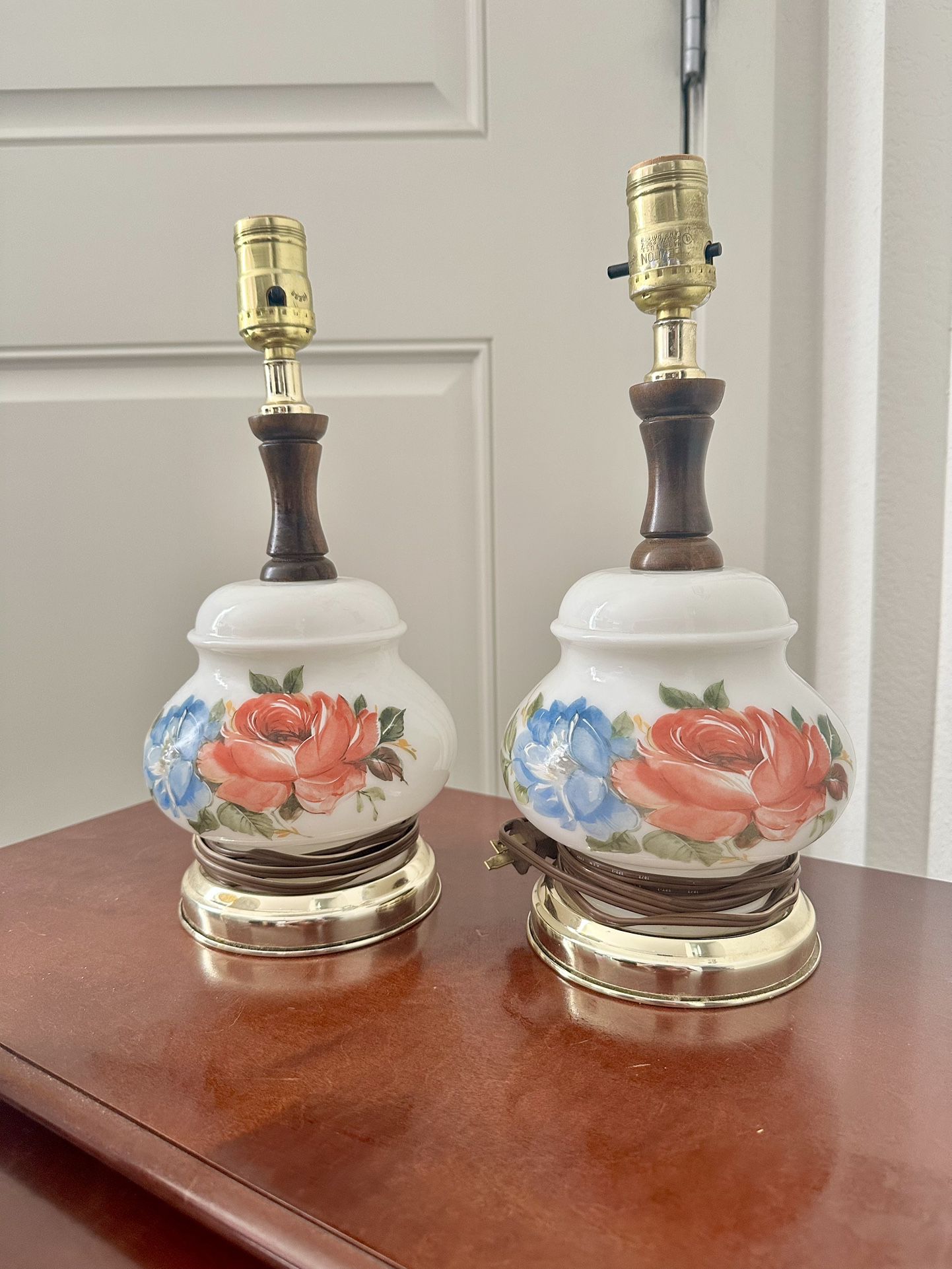 Vintage Hand-painted Milk Glass Lamps