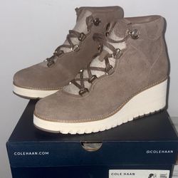 Cole Haan Women's Tan Lace-Up Wedge Boots Cole Haan Size: 8