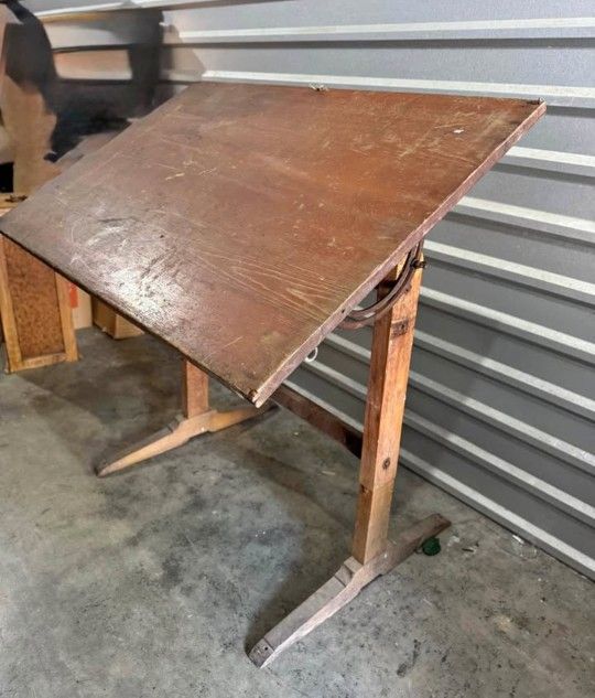 Large Industrial Antique Drafting Table