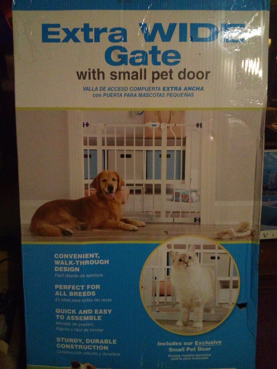 Extra wide pet gate with pet door