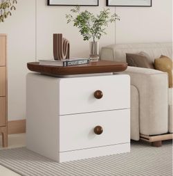 White & Walnut Brown 2 Drawers Nightstand