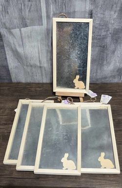*NEW Wooden Framed Metal Board with Bunny Design*