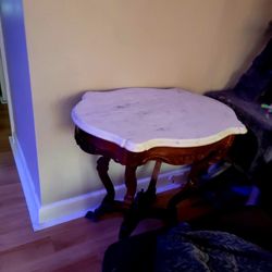 Antique Cherry Wood Marble Table Made In England