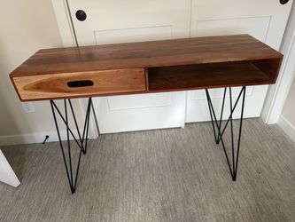 Mid-Century Modern Wood Console Desk with Drawer – 44"