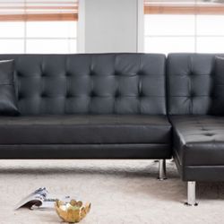WHITE OR BLACK PU TUFTED REVERSIBLE SECTIONAL SOFA BED (M8036) $349 FREE LOCAL DELIVERY  