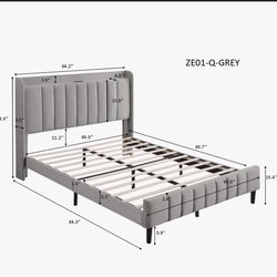 Queen Size Velvet Upholstered Platform Bed Frame with Channel Tufted Headboard/Mattress Foundation/ Wooden Slats/No Box Spring Needed/Easy Assembly