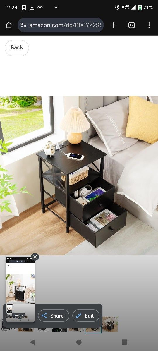  Night Stand Set 2, Black Nightstand with Charging Station, End Tables Living Room with USB Ports and Ootleys