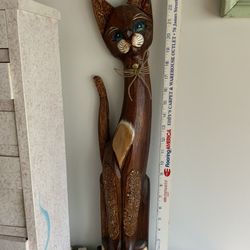 Hand Carved Wood Cat 24” Tall