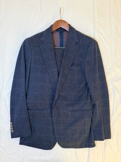 Bonobos Wool Suit, Blue Windowpane, 38R Jacket, 31 x 32 Pant.