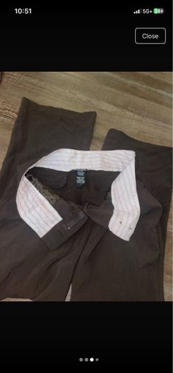 Brown Dress Pants with Striped Waistband